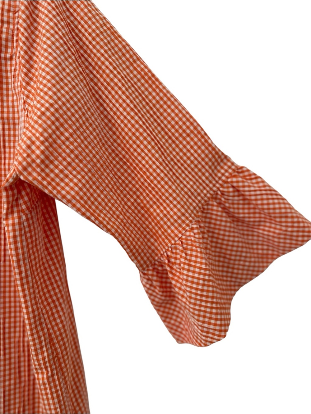 Caroline Rose Women’s Peach Orange Gingham Shift Dress with Ruffle Sleeves - Picture 9 of 12